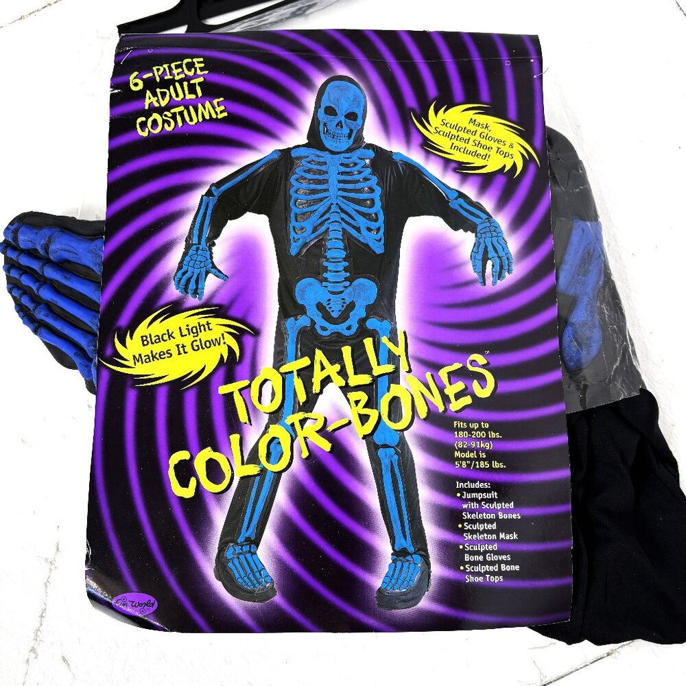 Rare Skeleton Purple 3 D Skele-Bones Costume Fun World VTG Adult NWT NOS Y2K